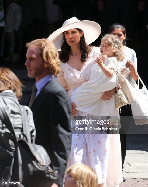 Prince Andrea Casriraghi his wife Tatiana Santo Domingo and their children, son Sacha Casiraghi and daughter India Casiraghi leave the wedding of...