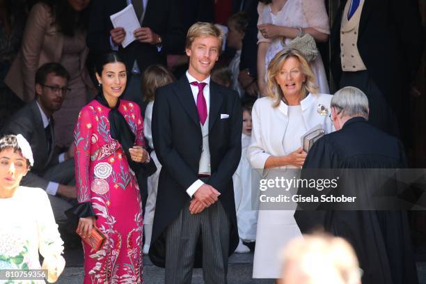 Prince Christian of Hanover and his fiancee Alessandra de Osma and his mother Chantal Hochuli former of Hanover leaves the wedding of Prince Ernst...