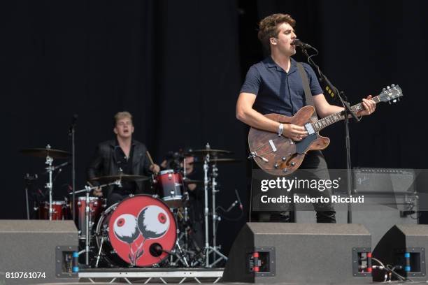 Colin Jones and Kieran Shudall of English indie rock band Circa Waves perform on stage during TRNSMT Festival Day 2 at Glasgow Green on July 8, 2017...
