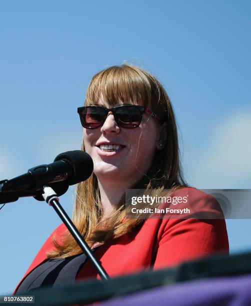 Angela Rayner, Shadow Education Secretary addresses the crowd during her speech at the 133rd Durham Miners Gala on July 8, 2017 in Durham, England....