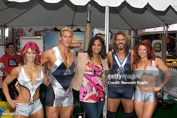 American Gladiators Jennifer "Phoenix" Widerstrom, Mike"Titan" O'Hearn, boxer Laila Ali, Don "Wolf" Yates, and Valerie "Siren" Waugaman attend NBC's...