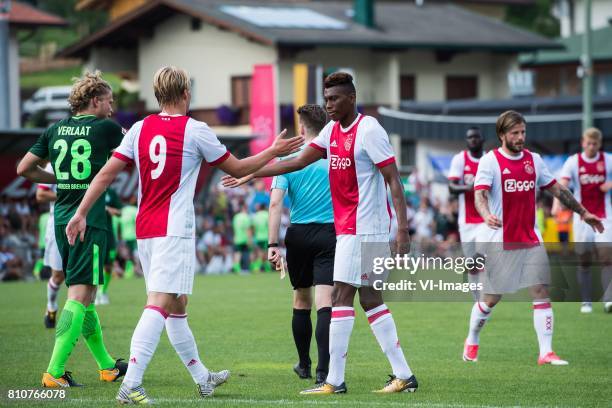 Jesper Verlaat of SV Werder Bremen, Kasper Dolberg of Ajax, Mateo Cassierra of Ajax during the friendly match between Ajax Amsterdam and SV Werder...