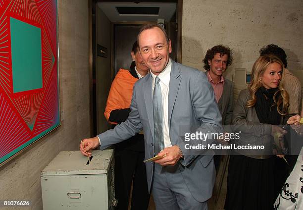 Actor Kevin Spacey casts a ballots at the after party for the New York premiere of HBO Films' "Recount", at The Four Seasons Restaurant in New York...