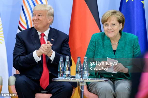 President Donald Trump and German Chancellor Angela Merkel attend a panel discussion titled 'Launch Event Women's Entrepreneur Finance Initiative' on...