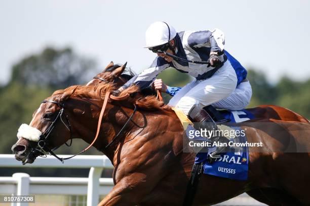 Jim Crowley riding Ulysses win The Coral-Eclipse from Barney Roy and James Doyle at Sandown Park racecourse on July 8, 2017 in Esher, England.