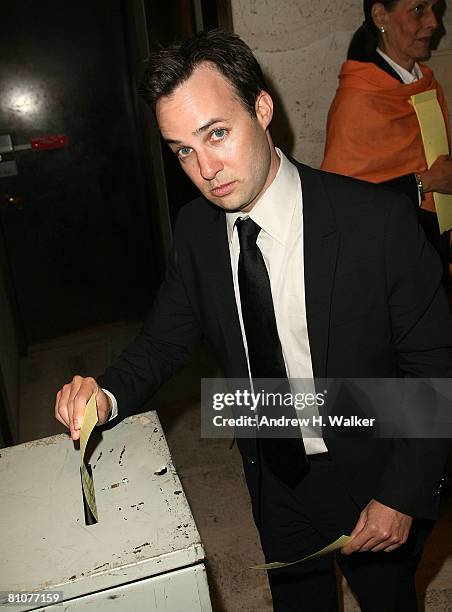 Writer Danny Strong casts an "HBO Recount" ballot at the HBO Films premiere of "Recount" after party at The Four Seasons May 13, 2008 in New York...