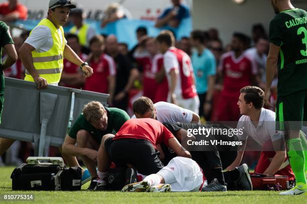 Abdelhak Nouri of Ajax is very badly injured during the friendly match between Ajax Amsterdam and SV Werder Bremen at Lindenstadion on July 08, 2017...