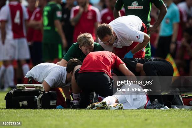 Abdelhak Nouri of Ajax is very badly injured during the friendly match between Ajax Amsterdam and SV Werder Bremen at Lindenstadion on July 08, 2017...