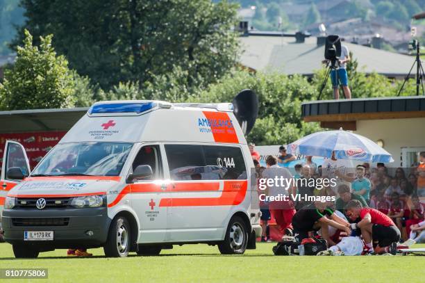 Abdelhak Nouri of Ajax is very badly injured during the friendly match between Ajax Amsterdam and SV Werder Bremen at Lindenstadion on July 08, 2017...