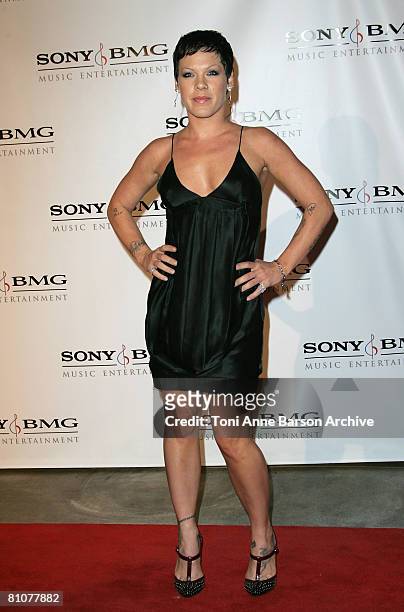 Singer Pink arrives at the Sony/BMG Grammy After Party at the Beverly Hills Hotel on February 10, 2008 in Beverly Hills, California.