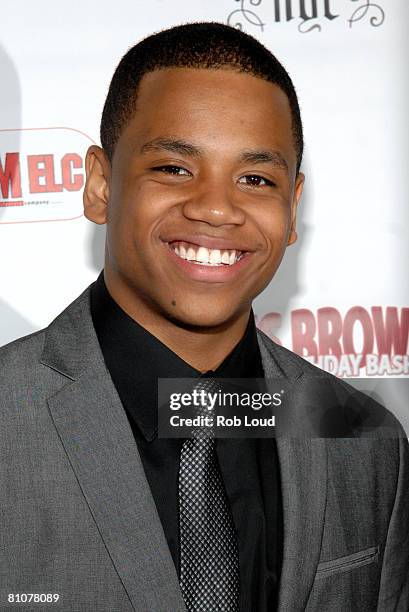 Tristan Wilds poses at Chris Brown's 19th birthday bash hosted by Carol's Daughter at Rebel on May 13, 2008 in New York City.