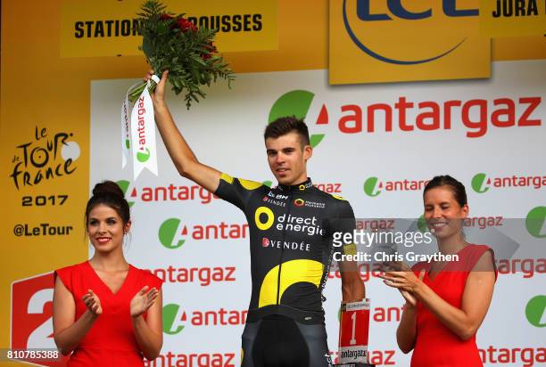 Lilian Calmejane of France and team Direct Energie celebrates winning stage eight of the 2017 Le Tour de France, a 187.5km road stage from Dole to...