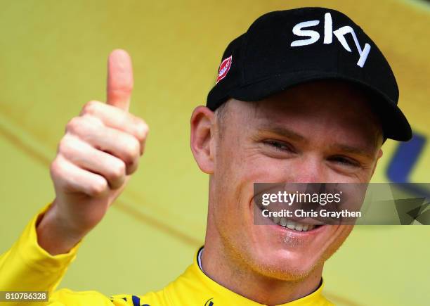 Chris Froom of Great Britain and Team Sky celebrates during stage eight of the 2017 Le Tour de France, a 187.5km road stage from Dole to Station Des...