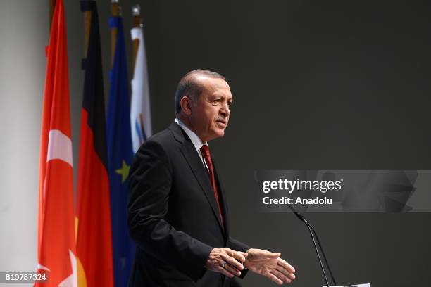 Turkish President Recep Tayyip Erdogan holds a press conference after the G20 Leaders' Summit in Hamburg, Germany on July 08, 2017. Germany is...