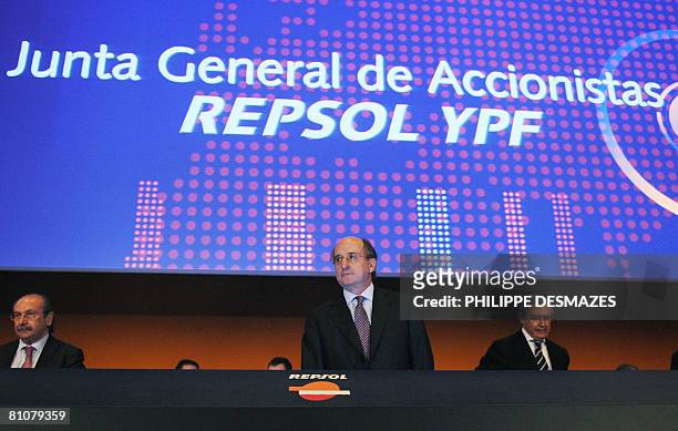 Antonio Brufau , chairman of Spanish petroleum giant Repsol YPF, Luis Fernando del Rivero Asensio , first vice chairman and Luis Suarez de Lezo...