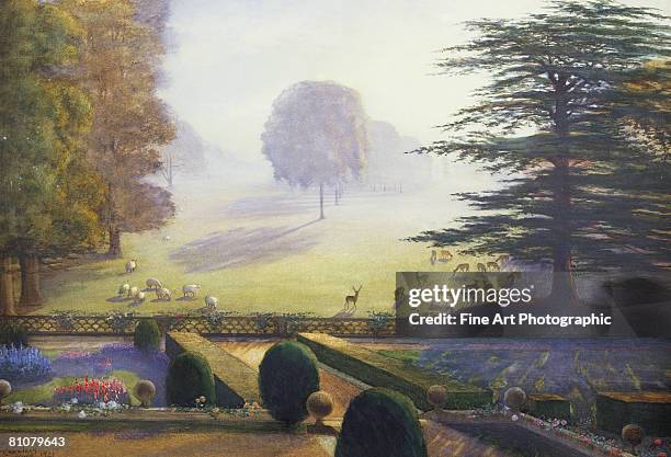 the garden as escrick hall, yorkshire, 1921 - herbivorous stock illustrations