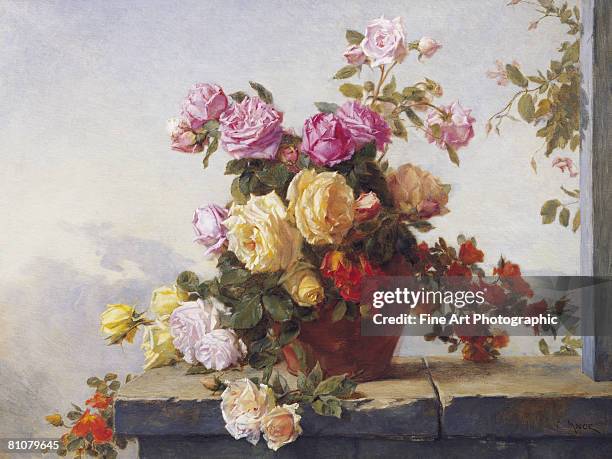 a still life of roses - botany stock illustrations