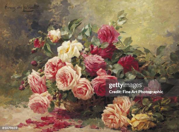 roses french 19th century floral painting - painting art product stock illustrations