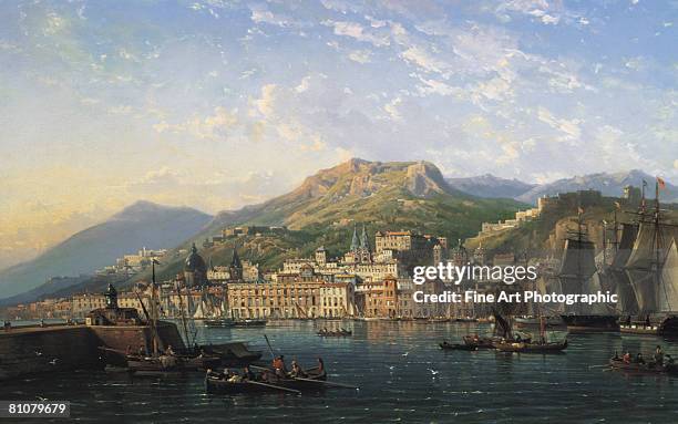 messina harbour, sicily, italy - 19th century 幅插畫檔、美工圖案、卡通及圖標