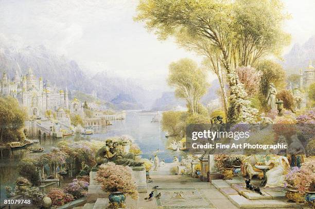 a view of lake como, italy - lake como garden stock illustrations