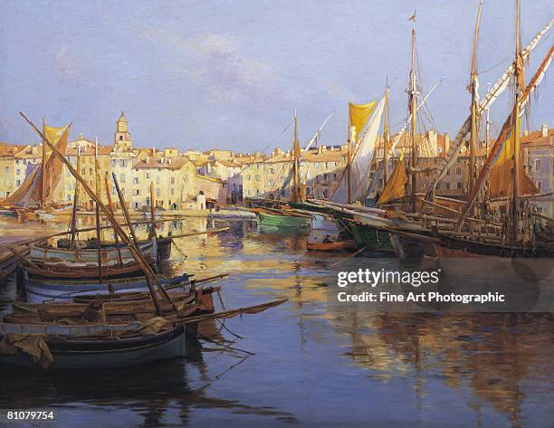 ilustraciones, imágenes clip art, dibujos animados e iconos de stock de port de st tropez, cote d'azur, south of france - 1910