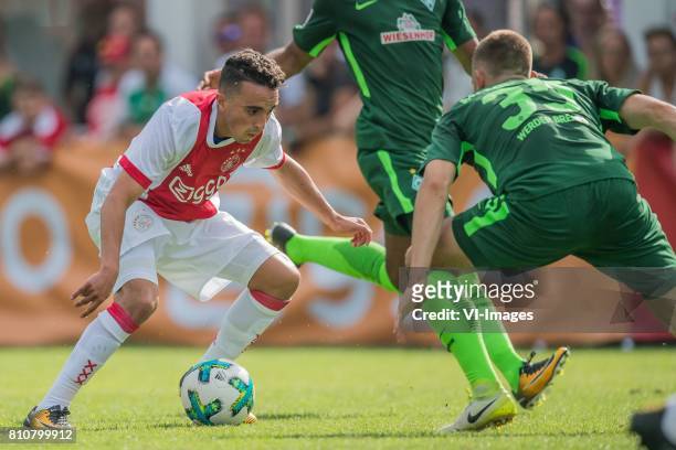 Abdelhak Nouri of Ajax, Maximilian Eggestein of SV Werder Bremen during the friendly match between Ajax Amsterdam and SV Werder Bremen at...