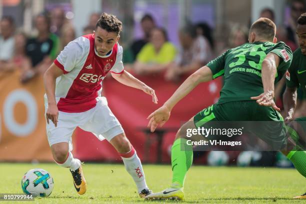 Abdelhak Nouri of Ajax, Maximilian Eggestein of SV Werder Bremen during the friendly match between Ajax Amsterdam and SV Werder Bremen at...