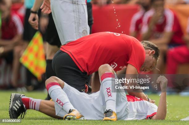 Abdelhak Nouri of Ajax is very badly injured during the friendly match between Ajax Amsterdam and SV Werder Bremen at Lindenstadion on July 08, 2017...