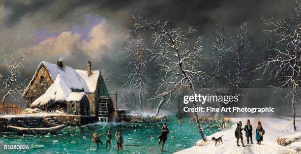 winter skating scene - winter skating stock illustrations