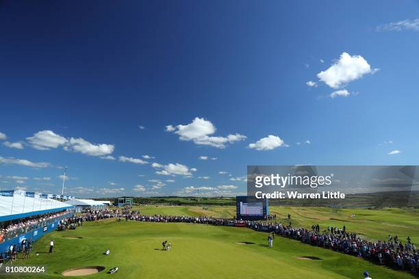 General View of Daniel Im of the United States on the 18th green during day three of the Dubai Duty Free Irish Open at Portstewart Golf Club on July...