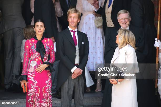 Prince Christian of Hanover and his fiancee Alessandra de Osma and his mother Chantal Hochuli, former of Hanover leaves the wedding of Prince Ernst...