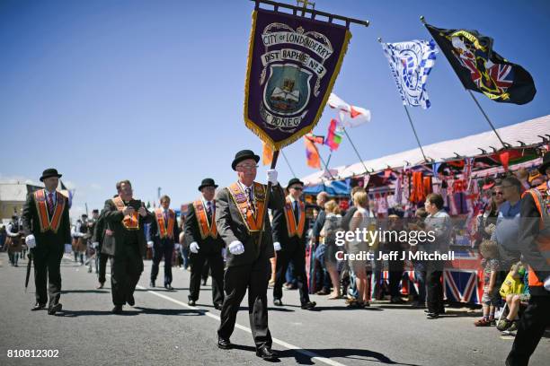 Orangmen take part in the annual pre Twelfth of July parade held in Rossnowlagh on July 8, 2017 in Donegal, Ireland. The demonstration in Rossnowlagh...