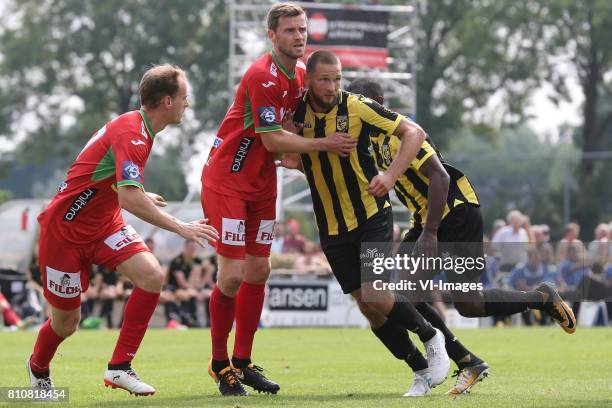 Brecht Capon of KV Oostende, Nicolas Lombaerts of KV Oostende, Tim Matavz of Vitesse during the friendly match between Vitesse Arnhem and KV Oostende...