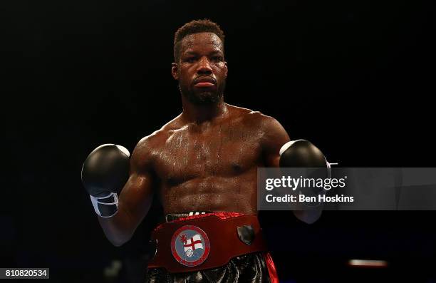 Darryll Williams of Great Britain celebrates after defeating Jahmaine Smyle of Great Britain during their English Super-Middleweight Championship...