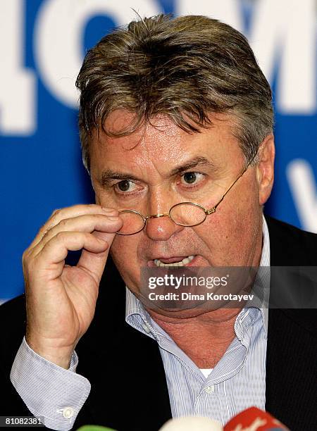 Head coach of the Russian national football team Guus Hiddink attends a press conference at the House of Football on May 14, 2008 in Moscow, Russia....