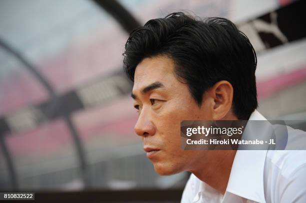 Head coach Yoon Jung Hwan of Cerezo Osaka looks on prior to the J.League J1 match between Cerezo Osaka and Kashiwa Reysol at Kincho Stadium on July...