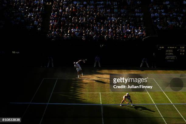 Naomi Broady of Great Britain serves during the Mixed Doubles first round match with Liam Broady of Great Britain against Roman Jebavy of the Czech...