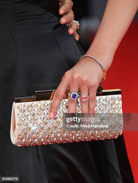 The hangbag carried by actress Aishwarya Rai as she arrives at the "Blindness" premiere during the 61st Cannes International Film Festival on May 14,...