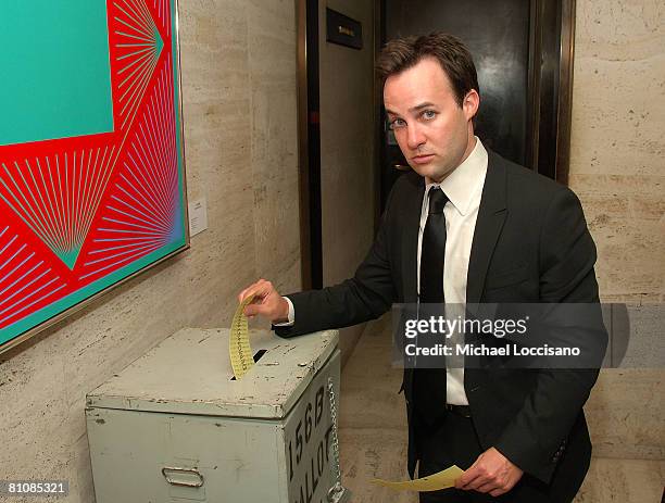 Screenwriter Danny Strong casts a ballot at the after party for the New York premiere of HBO Films' "Recount", at The Four Seasons Restaurant in New...