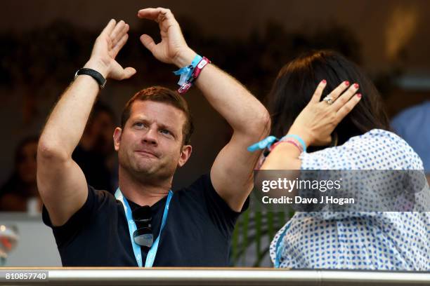 Dermot O'Leary watches The Killers from The Barclaycard VIP area at the Barclaycard Presents British Summer Time Festival in Hyde Park on July 8,...