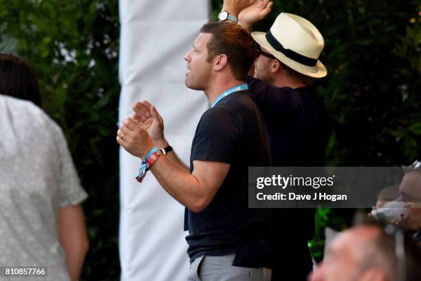 Dermot O'Leary watches The Killers from The Barclaycard VIP area at the Barclaycard Presents British Summer Time Festival in Hyde Park on July 8,...