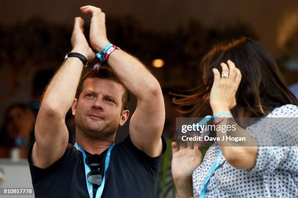 Dermot O'Leary watches The Killers from The Barclaycard VIP area at the Barclaycard Presents British Summer Time Festival in Hyde Park on July 8,...