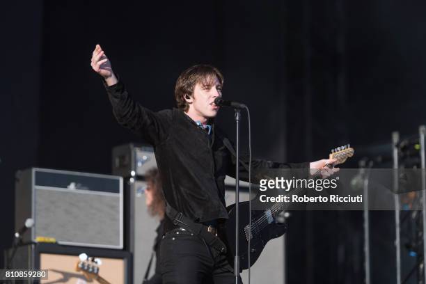 Van McCann of British rock band Catfish and the Bottlemen performs on stage during TRNSMT Festival Day 2 at Glasgow Green on July 8, 2017 in Glasgow,...