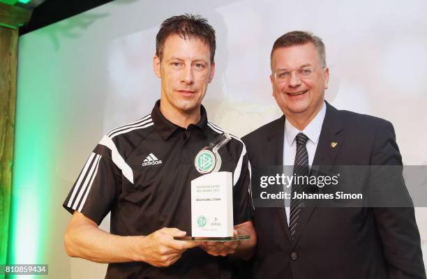 Referee Wolfgang Stark is awarded as referee of the year 2017 by Reinhard Grindel, head of the DFB during the awarding ceremony on July 8, 2017 in...