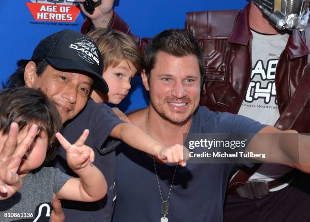 Actors Will Yun Lee and Nick Lachey and families attend the world premiere of Marvel Universe Live! Age Of Heroes at Staples Center on July 8, 2017...