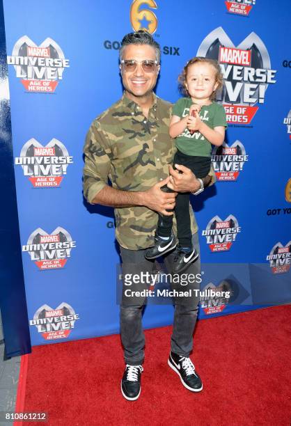 Actor Jaime Camil and son Jaime Camil III attend the world premiere of Marvel Universe Live! Age Of Heroes at Staples Center on July 8, 2017 in Los...