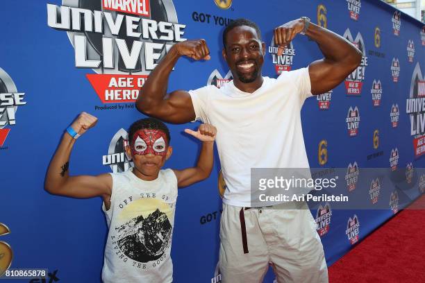 Actor Lonnie Chavis and Actor Sterling K. Brown arrive at Marvel Universe LIVE! Age Of Heroes World Premiere Celebrity Red Carpet Event at Staples...
