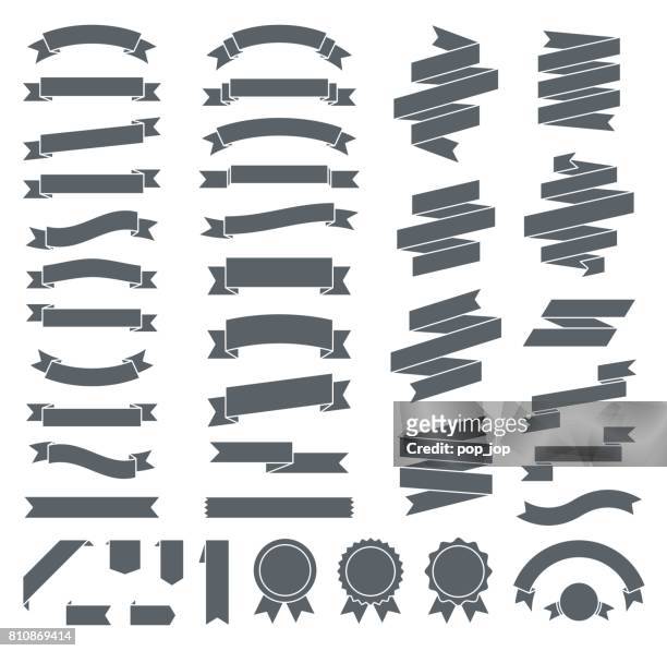 ribbons - vector flat black collection - long stock illustrations