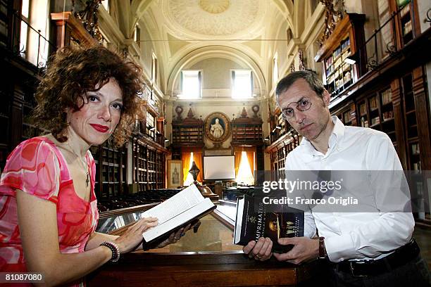 Rita Monaldi and Francesco Sorti, authors of the book "Imprimature", pose at the Archive of State were they discovered secret documents their novel...
