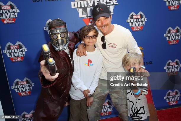 Clayne Crawford and sons arrive at Marvel Universe LIVE! Age Of Heroes World Premiere Celebrity Red Carpet Event at Staples Center on July 8, 2017 in...